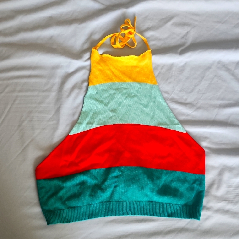 Multicolor Cropped Halter Top